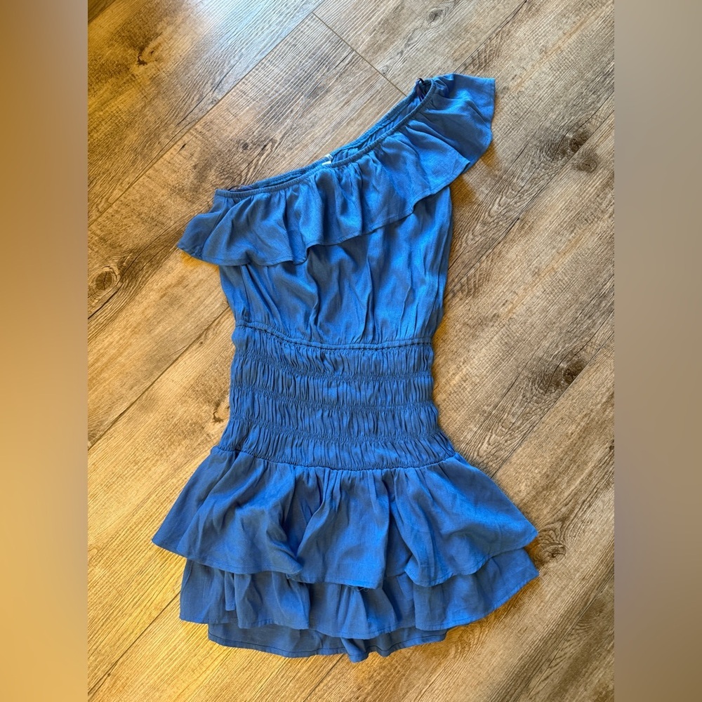 Blue One Shoulder Dress Glam size small